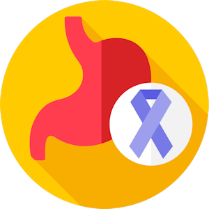 Icon: Schematischer Magen mit Krebsschleife – führt zu allgemeinen Infos über Magenkrebs, Ursachen, Symptome und Diagnose.